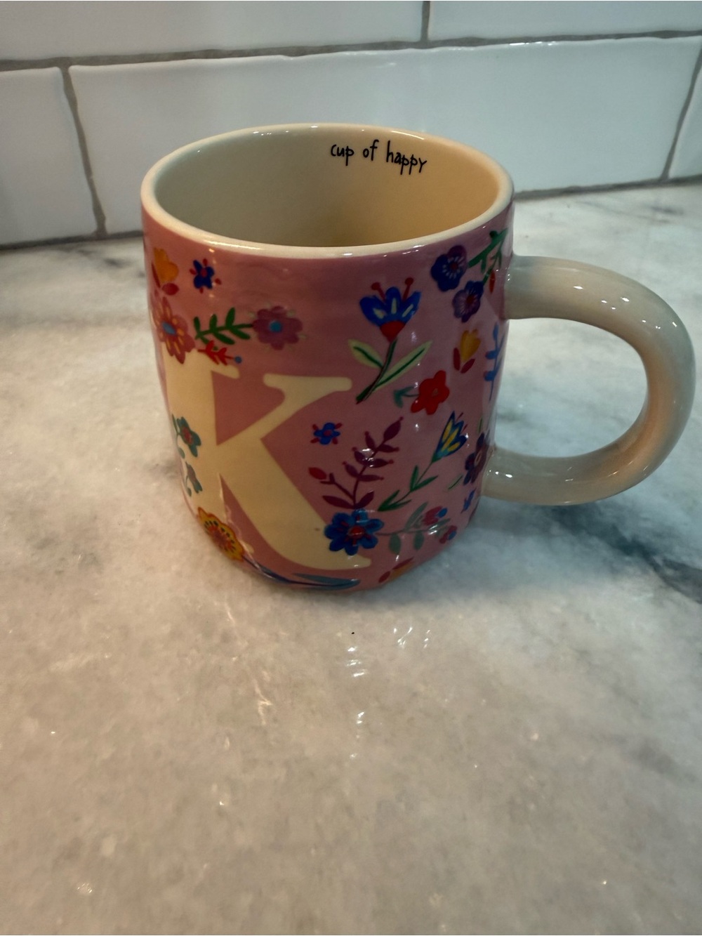 NATURAL LIFE Pink Floral 'K' Ceramic Mug - Cup of Happy - Picture 8 of 10